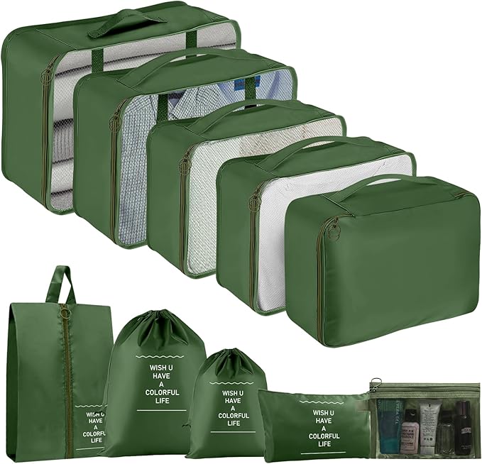 Packing Cubes for Travel-10 Set Luggage Organizer Bags for Family, Mesh Breathable Packing Cubes for Suitcases Durable Travel Essentials Bags Set