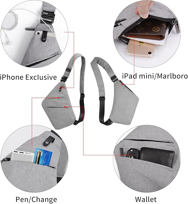OSOCE Crossbody Sling Bag, Water-Resistant Anti Theft Chest Pack, Minimalist Commuter Daypack for Travel Hiking Work