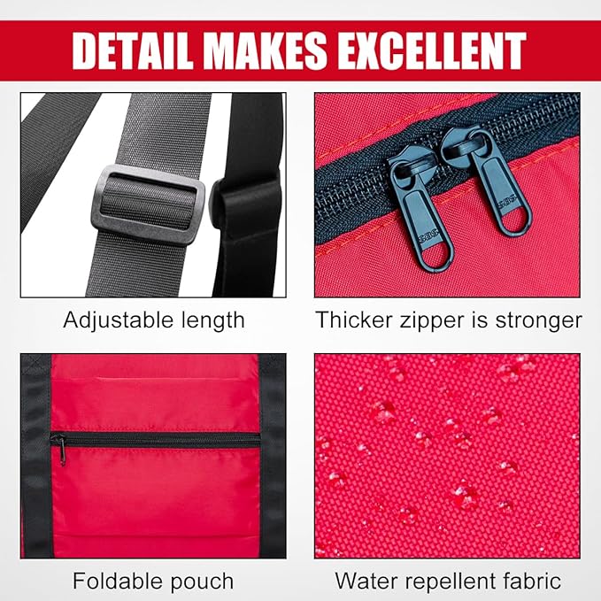 Small Duffle Bag for Men Women, Mini Gym Bag Foldable Travel Tote Carry On Luggage with Trolley Sleeve, Red