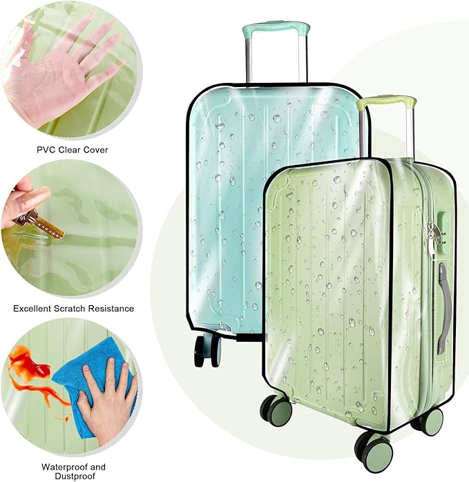 3 Pieces Thicken Clear Luggage Cover Protector, 20" 24" 28" PVC Luggage Covers for Suitcase Waterproof Dustproof Anti-scratch Travel Suitcase Covers Case for Wheeled Luggage