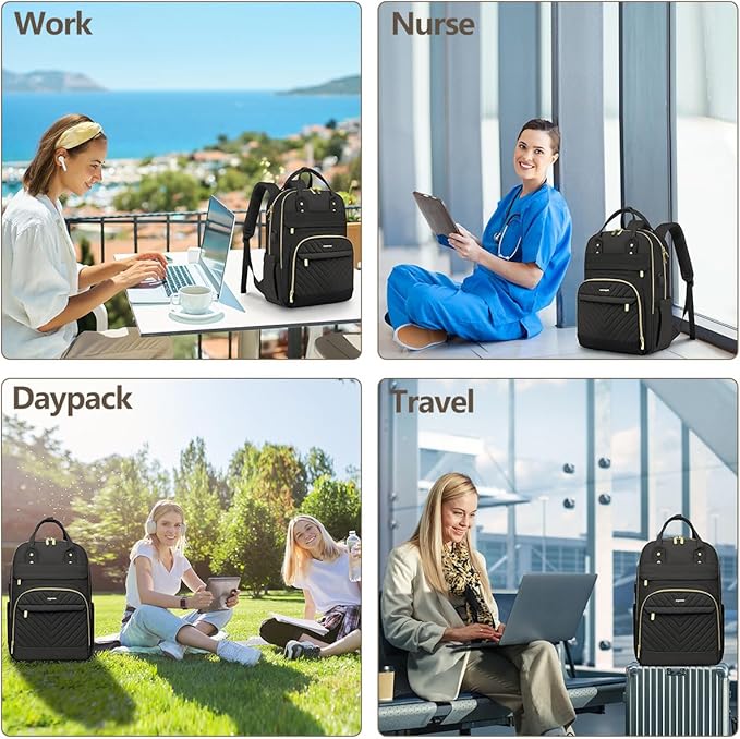 Laptop Backpack for Women Work Bag - Fits 17.3 Inch Laptop Bag Travel Work Backpack Anti-theft Bags with USB Charging Business Computer Waterproof Backpack Purse for Nurse Teacher Black