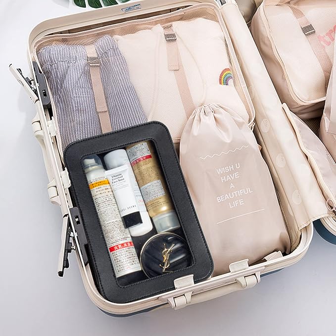 LETGO Clear Makeup Bags, TSA Approved Toiletry Bag with Zipper, Clear Makeup Organizer Fit Carry-on Travel Essentials,Clear Cosmetic Bags for Women Men (O-Black)
