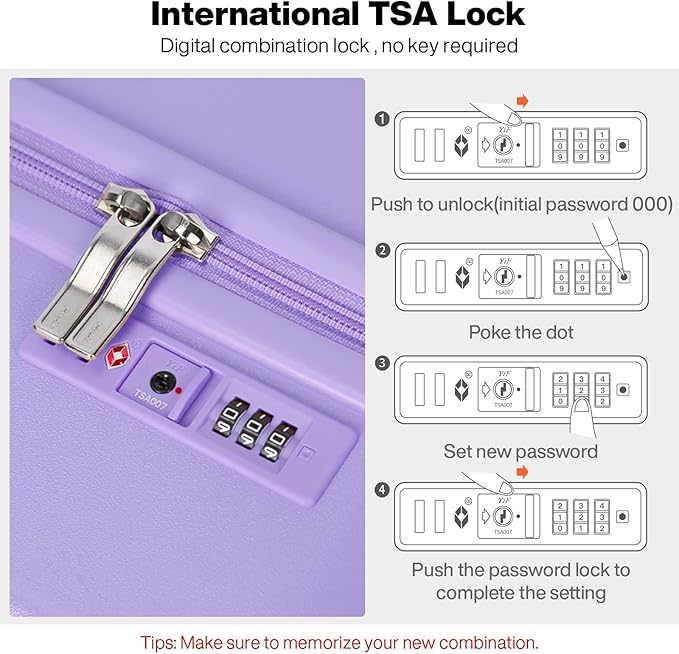 mixi Carry on Luggage, Suitcase with Spinner Wheels 16in Luggage Hardshell Lightweight Rolling Suitcases PC with Cover & TSA Lock, Lilac Purple