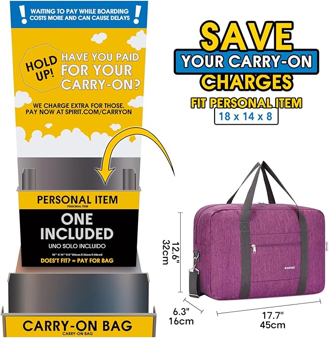 For Spirit Airlines Personal Item Bag 18x14x8 Foldable Travel Duffel Bag Tote Carry on Luggage Duffle Overnight for Women and Men