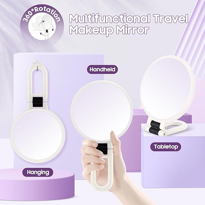 B Beauty Planet 40X Magnifying Mirror, Hand Mirror with Handle, Double Sided Hand Mirror with 40X/1X Magnification, Travel Essential Portable Foldable Makeup Mirror for Precision Makeup White