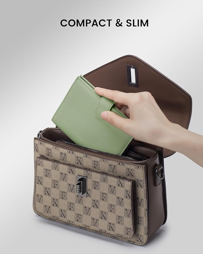 Karmiir RFID Slim Passport Holder for Women, Compact Leather Passport Wallet with Card Holders SIM Slots,Zippered Coins Pocket and Cash Compartment Travel Passport Cover Case, Light Green