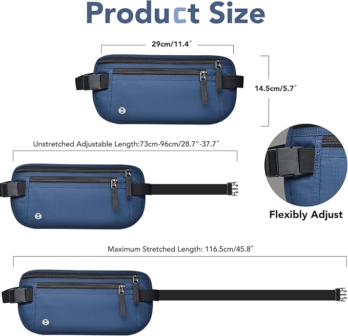 Travel Money Belt Hidden Passport Holder for Men/Women- RFID Blocking- Slim Anti-Theft Waist Wallet under Clothes,Travel Wallet Money Pouch, Travel Belt Fits Passport Phone Cash Cards (Navy Blue)