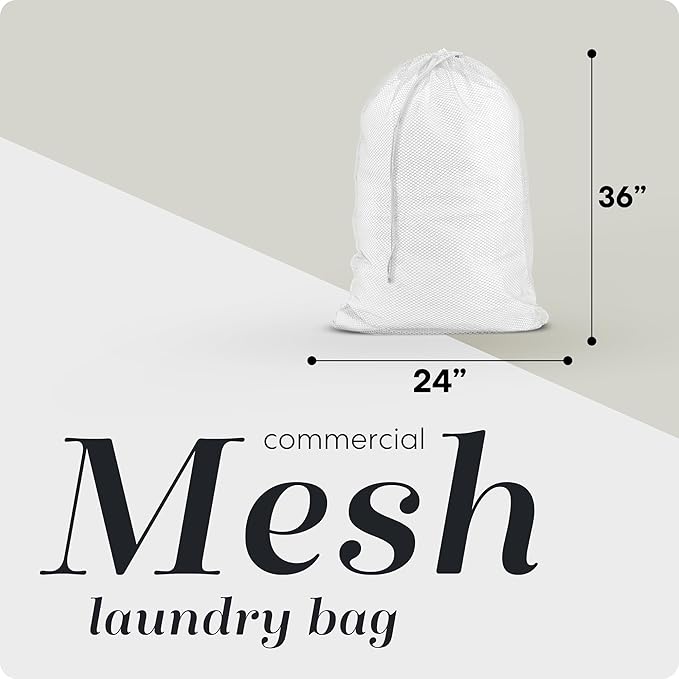 Handy Laundry Mesh Laundry Bags for Delicates, XL 24" x 36" – Heavy Duty, Machine Washable, Foldable Drawstring Bags for Dirty Clothes, Travel, College Dorms, Laundromats, Storage – 2 Pack, White