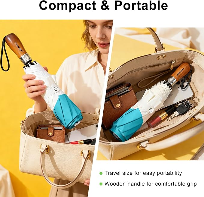 Lejorain Compact Golf Umbrella Large - 54inch Travel Big Portable Automatic Folding Umbrella Windproof for Men Heavy Duty 210T Dupont Teflon Coated Umbrella for Rain
