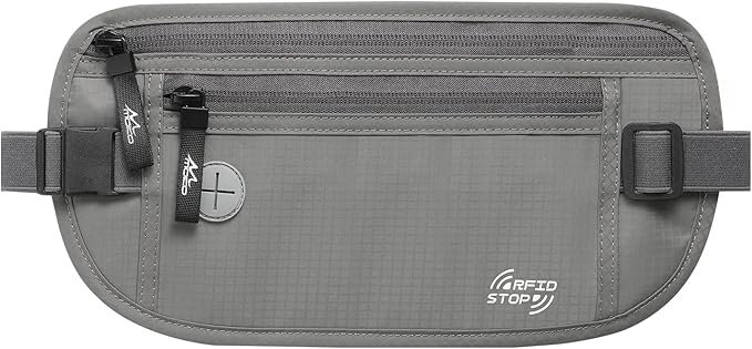 MoKo Secure Travel Money Belt, Undercover Hidden RFID Blocking Travel Wallet, Anti-Theft Passport Wallets for Men Women