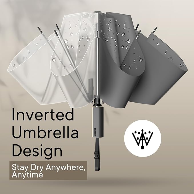 QWB TUMAAOTU Lightweight Compact Inverted Umbrella Windproof Auto Open Close – 5-Second Quick Fold Design for Women & Men, 8 Ribs Strong Travel Umbrellas for Rain & Sun, Fits Backpack & Car