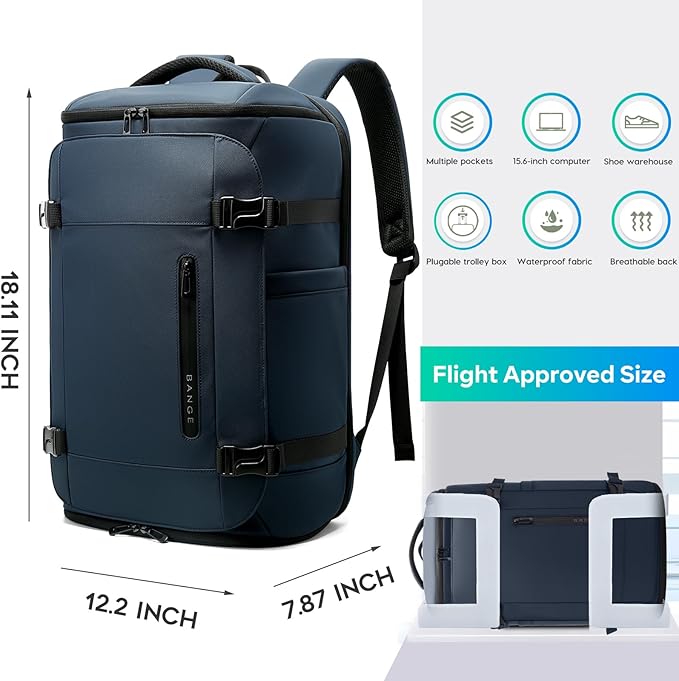BANGE Travel Backpack with Shoe Compartment, 40L Large Capacity Back Pack, Men's Weekender Daypack Fits 17.3 Inch Laptop, Carry On Travel Backpack with Water Bottle Holder for Men and Women
