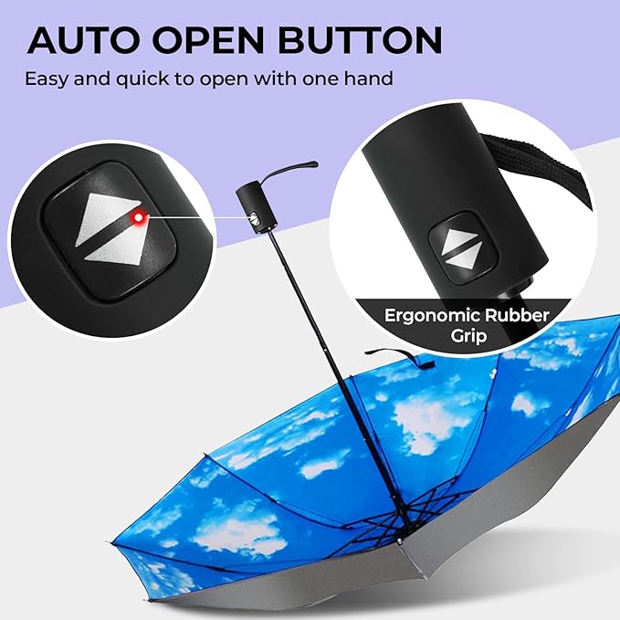 LLanxiry Compact Travel Umbrella, 44" Canopy, Automatic Open/Close Windproof Umbrella, 210T Pongee, 8-Rib Fiberglass, Travel Size Mini, Portable Rain/Sun Umbrellas UPF 50+ with Cover