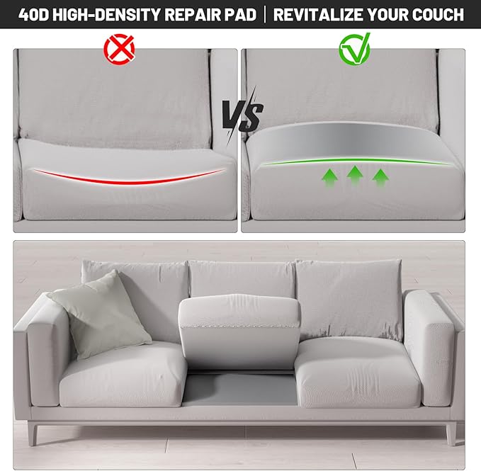 Couch Cushion Support for Sagging Seat, 22"x22"x2.4" 40D High Density Curved Foam Sofa Cushion Support, Under-Cushion Sag Repair,Grey Set of 3