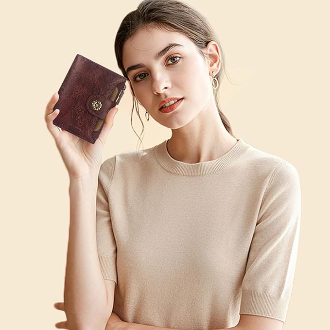 Wallet Women,Rfid Blocking Leather Bifold Womens Wallet Compact Card Holder Small Wallet for Women with Removable ID Window Darkhkaki