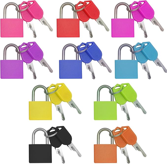Bonsicoky 10 Pack Suitcase Locks with Keys - Multicolor Metal Luggage Padlocks - Mini Keyed Padlocks for Suitcase, Backpack, Boxes, Travel Bags, Locker