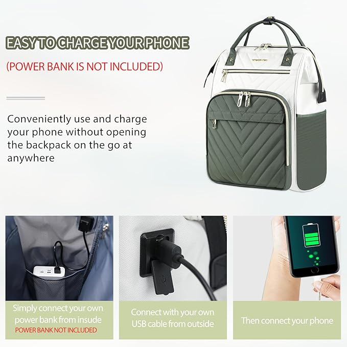 VANKEAN 17 Inch Laptop Backpack for Women Men Fashion Computer Work Bag, Large Capacity Waterproof Backpack with USB Port & RFID Pockets, College Daypack Business Travel, Beige-Army green