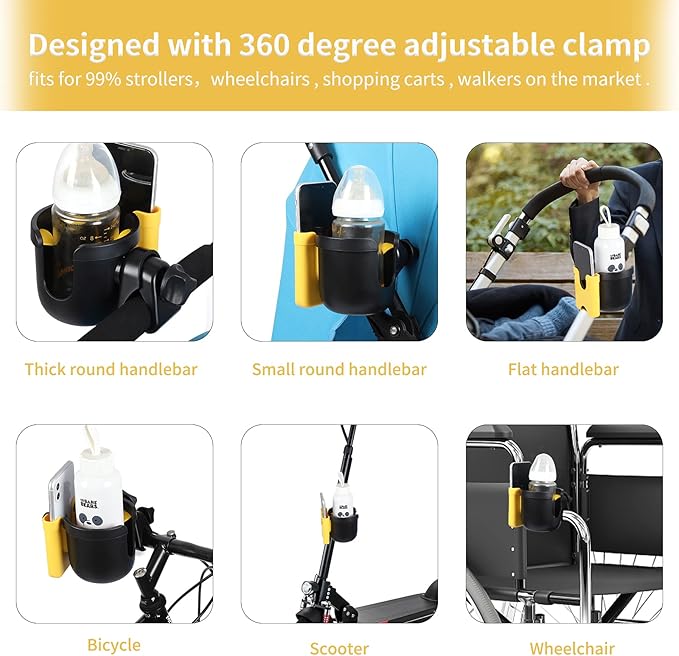 Accmor Stroller Cup Holder with Phone Holder, Bike Cup Holder, Universal Cup Holder for Uppababy Nuna Doona Strollers, 2-in-1 Cup Phone Holder for Stroller Bike Wheelchair Walker Accessory