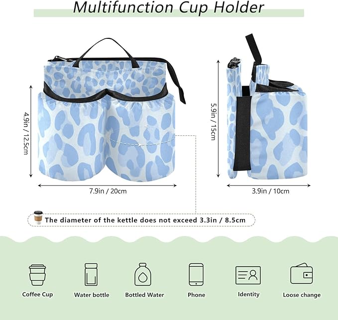 Luggage Cup Holder for Suitcases Free Hands Travel Cup Holder Portable Suitcase Cup Drink Holder Luggage Cup Caddy Bag Carrier Sky Blue Leopard Print