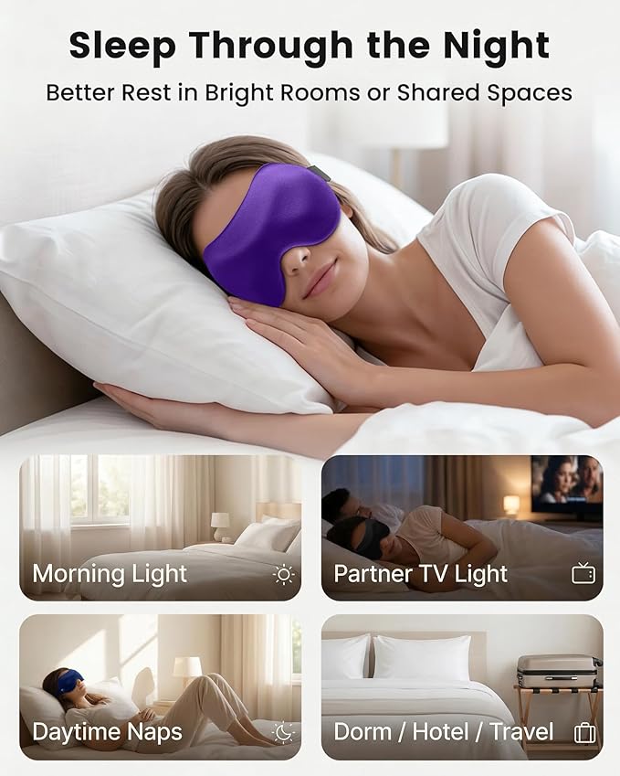 3 Pack Sleep Masks for Women & Men: True Blackout Eye Mask for Sleeping, 3D Contoured Zero Eye Pressure, Lash-Friendly, Side Sleeper Comfort, Airplane Travel Essentials, Night Eye Cover Blindfold