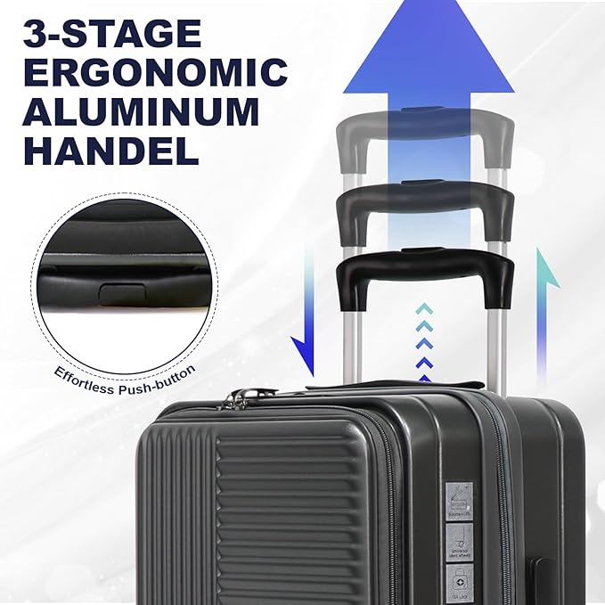 Merax Luggage Sets 3 Piece,Front Open PC Hardshell Expandable Carry on Suitcase with Spinner Wheels and TSA Lock,Lightweight 20in/24in/28in Luggage,Cement Grey