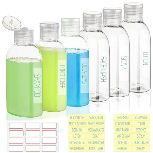 Travel Bottles for Toiletries 6 Pack 3.4oz/100ml TSA Approved Shampoo and Conditioner Bottles Leak-proof Squeezable Travel Size Containers Refillable Empty Plastic Squeeze Bottle (Clear)