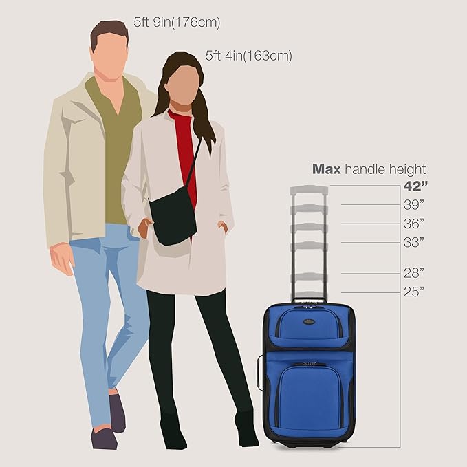 U.S. Traveler Rio Lightweight Softside Rolling Carry-on Suitcase, 2-Wheel Set, Royal Blue