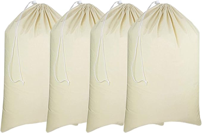 Urban Villa Laundry Bags 4-Pack 28”x36" Extra-Large Cotton Canvas Heavy Duty Washable Durable Travel Laundry Sacks with Drawstring Closure Reusable Hamper Liners for Dirty Clothes Delicates & Lingerie