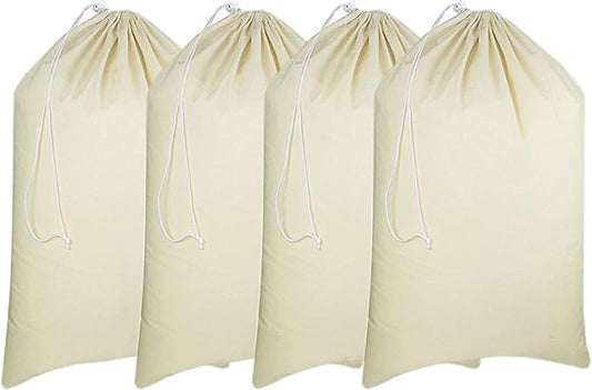 Urban Villa Laundry Bags 4-Pack 28”x36" Extra-Large Cotton Canvas Heavy Duty Washable Durable Travel Laundry Sacks with Drawstring Closure Reusable Hamper Liners for Dirty Clothes Delicates & Lingerie