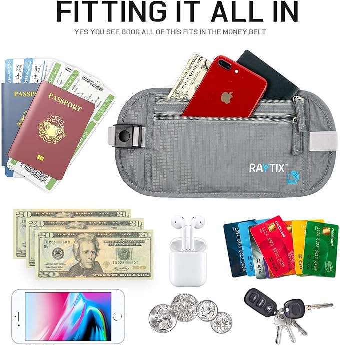 Money Belt For Travel – RFID Blocking Waist Pouch Passport Holder Wallet Belt – Waterproof Hidden Travel Fanny Pack For Men & Women – Secure, Lightweight, Adjustable Strap – Gray