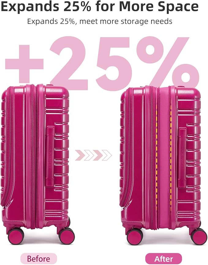 LARVENDER Carry On Luggage 22x14x9 Airline Approved, 20 Inch Expandable PC+ABS Hardside Carry On Luggage with Front Pocket Spinner Wheels TSA Lock for Women Men (Very Berry)