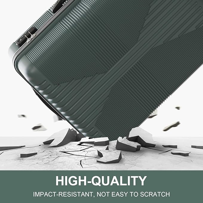 Karl home Hardshell Carry On Luggage with Spinner Wheels, Lightweight PP Hardside Small Suitcase with Built-in Lock & Smooth Zipper, 22 Inch Airline Approved, Dark Green