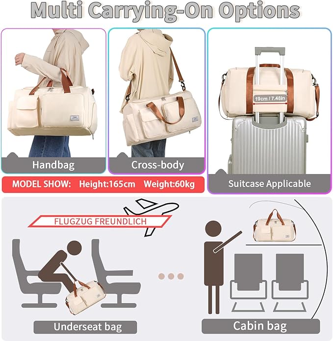 FIORETTO Women's Gym Duffle Bag with Shoes Compartment, 30L Capacity, Ideal for Travel, Gym, Sports, Duffel, Weekender