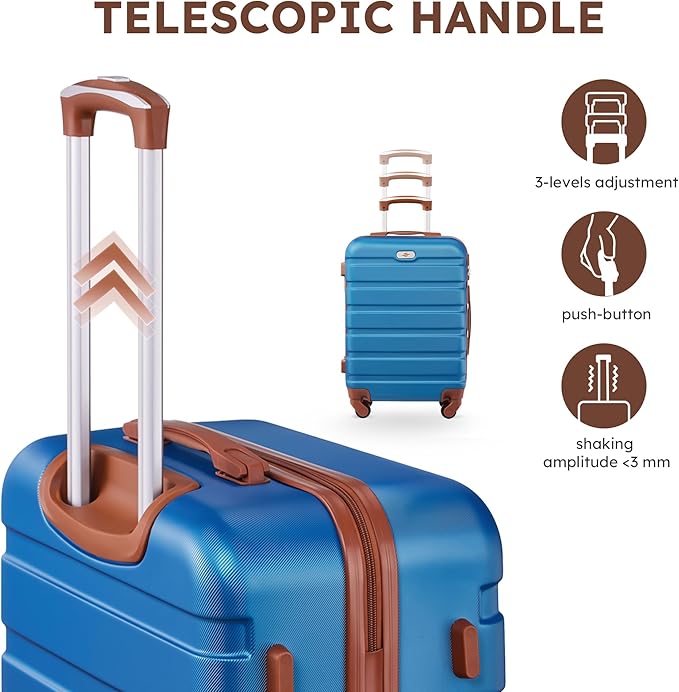 Suitour 4 Piece Luggage Sets, Hard Shell Suitcase Set with Spinner Wheels 16 20 24 28inch Travel Sets(Blue Brown)