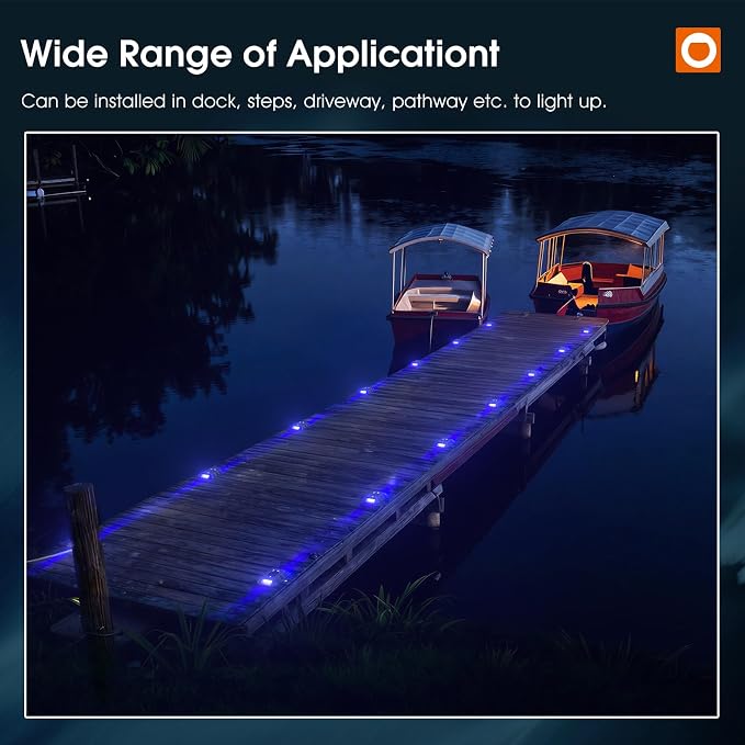 addlon Solar Dock Lights Marine 12 Pack, Driveway Marker Deck Lights, IP67 | Blue Light & Cool White 2CCT, Outdoor Solar Powered Deck Light for Pathway, Warning, Step, Sidewalk, Patio, FCC