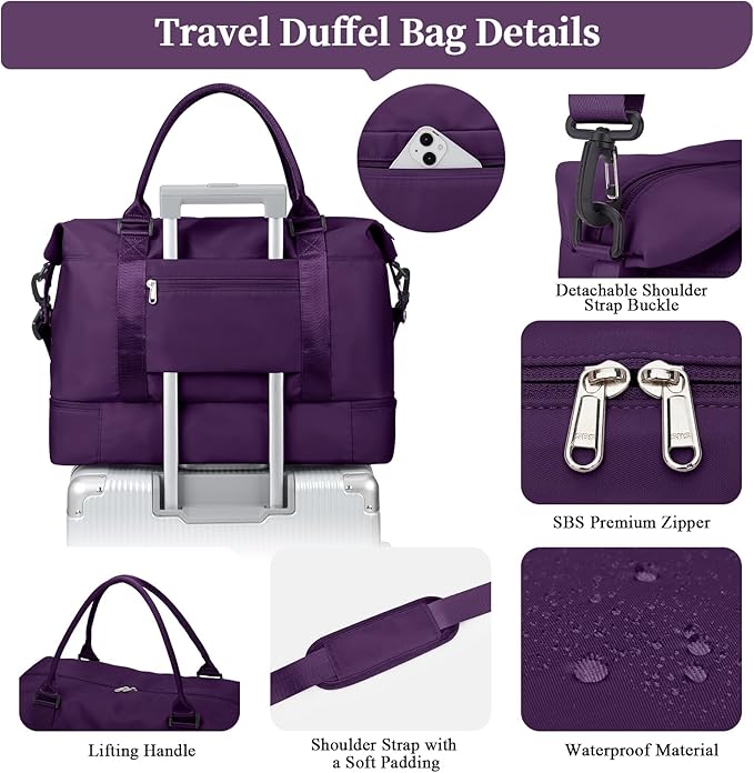 Weekender Bags for Women,Personal Item Travel Bag with Shoes Compartment,Overnight Travel Duffel Bag with Toiletry Bag