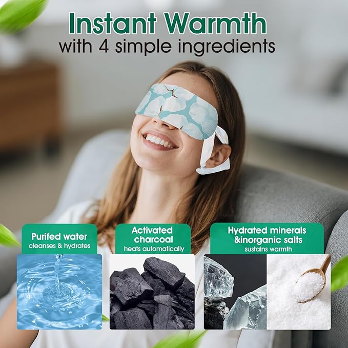 AROIC 60 Pack Steam Eye Masks Disposable, Heated Eye Mask Warm Compress for Eyes, Relaxation Mothers Day Gifts Self Care for Women, Spa Travel Essentials - Lavender, Unscented, Chamomile, Rose