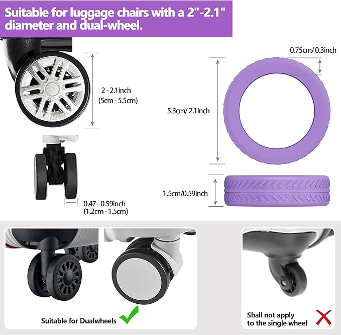AWINNER Luggage Wheel Covers 8 Pack Upgraded,Silicone Luggage Wheel Protector Covers for most 8 Spinner Wheel Suitcases or Office Chair Caster,Durable,Mute and Shock Absorption (Purple)