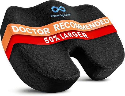 Everlasting Comfort Doctor Recommended Memory Foam Seat Cushion for Office Chairs & Car - Ergonomic Office Desk Accessories - Cushions for Tailbone Pain Relief, Sciatica (Black, XX-Large)