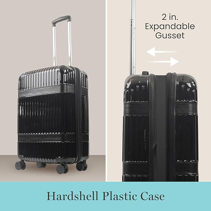 Martha Stewart The Bedford 26 Inch Rolling Luggage, Hardshell Suitcase with Spinner Wheels, Black