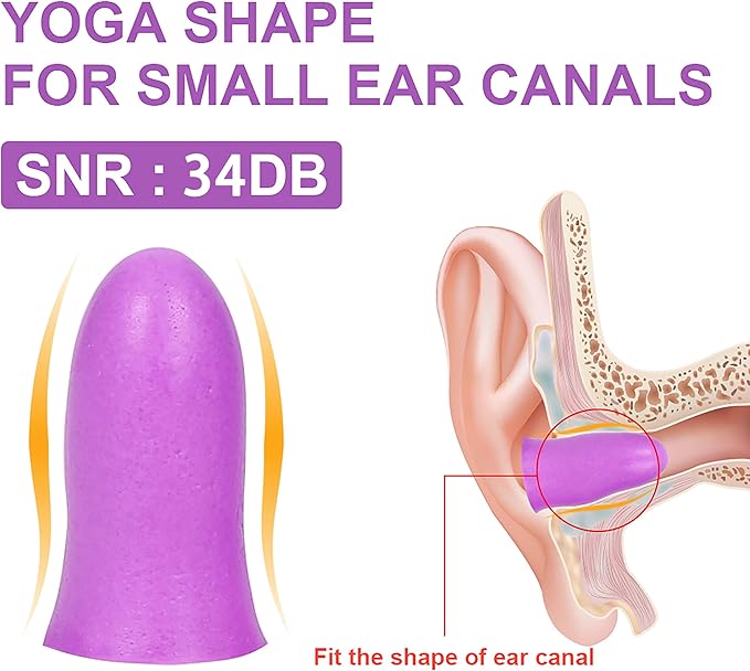 LYSIAN Slim Size Foam Ear Plugs for Small Ear Canals Women, Kids, 100 Pairs, 35dB SNR Noise Canceling Earplugs for Sleeping, Work and Study (Purple)