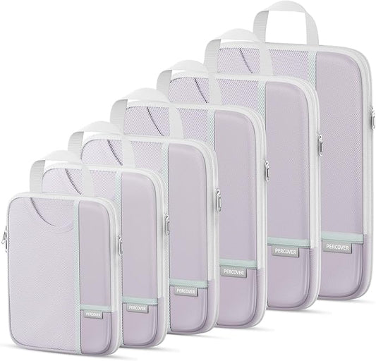 Percover Compression Packing Cubes 6-Piece Set, Packing Cubes Compression for Travel with Multi-Size Organization, Travel Organizer for Carry On & Checked Luggage, Purple