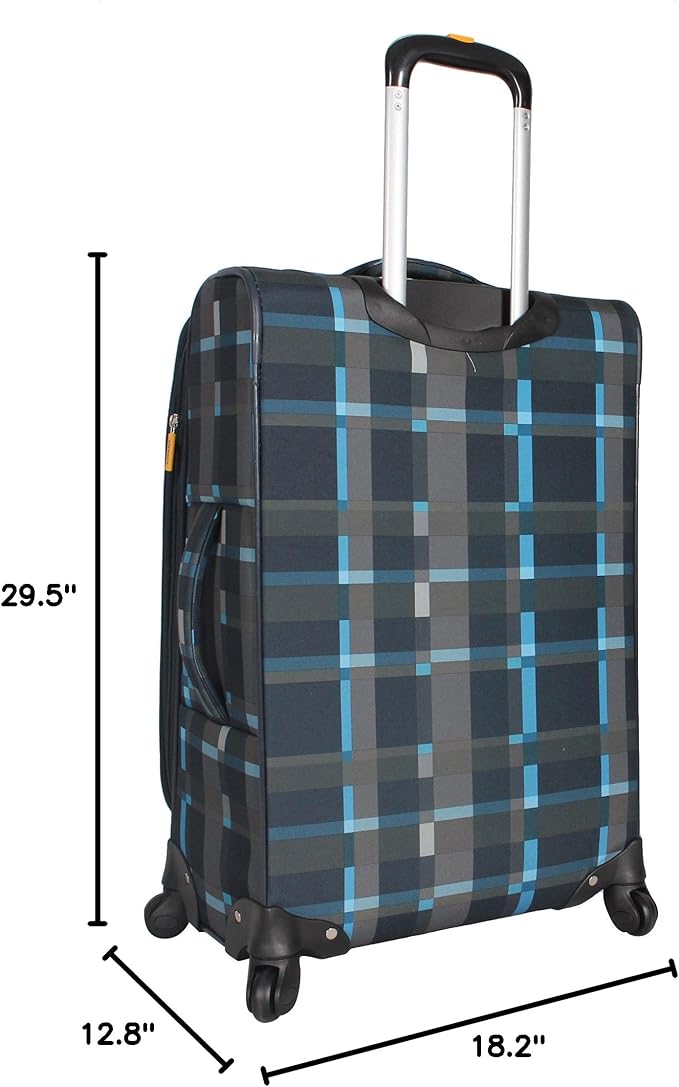 LUCAS Designer Luggage Collection - Expandable 28 Inch Softside Bag - Durable Large Ultra Lightweight Checked Suitcase with 4-Rolling Spinner Wheels (Old School Navy)