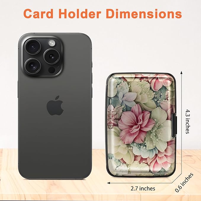 Mayski 2 Pack Credit Card Holder, RFID Blocking, Happy Flower Aluminum Alloy Hard Case, Small Mini Business Metal Wallet for Women Men