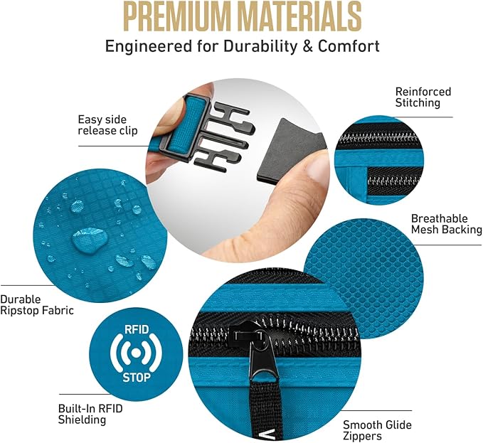VENTURE 4TH Travel Money Belt - Slim Passport Holder RFID Blocking Travel Pouch to Protect Cash, Credit Cards and Travel Documents (Blue)