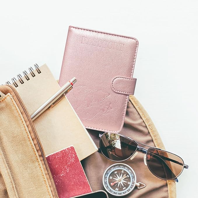 ACdream Passport Holder for Travel Essentials, Rfid Blocking Passport Wallet Cover Case for Travel Must Haves Accessories, Book Holders for Women/Men- Rose Gold