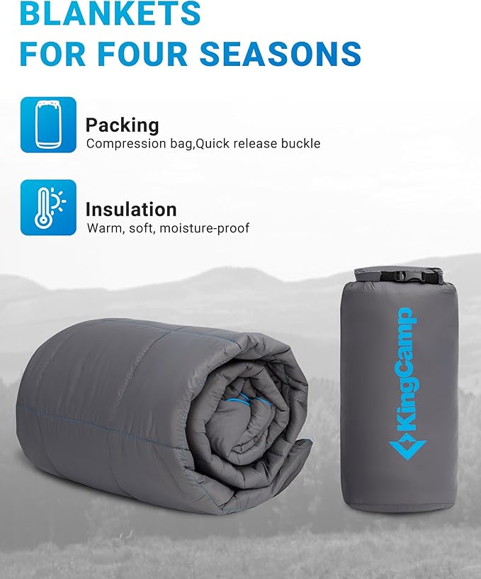 KingCamp Ultralight Camping Blanket, Packable Down Alternative Puffy Wearable Blankets Weatherproof Warm Package Quilt with Snap Buttons for Outdoor Hiking Travel Picnic Stadium (69" x 53", Charcoal)