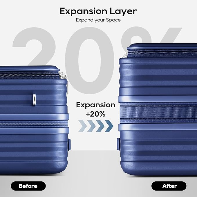 Joyway Luggage Sets 5 Piece with Front Pocket, Expandable Top Opening Suitcase Set, PC Hardside Carry on Suitcase with Spinner Wheels and TSA Lock (Blue)