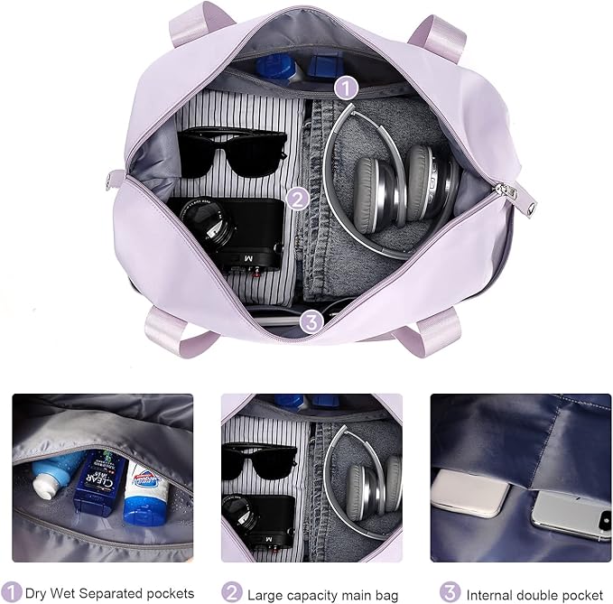 Travel Duffel Bag, Sports Tote Gym Bag, Shoulder Weekender Overnight Bag for Women