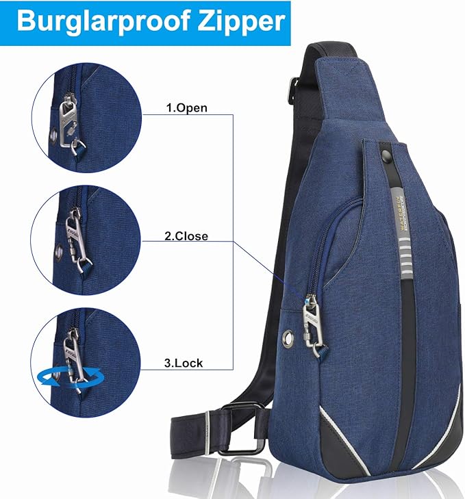 WATERFLY Medium Crossbody Sling Backpack Anti Theft Backpack for Traveling Chest Shoulder Bag